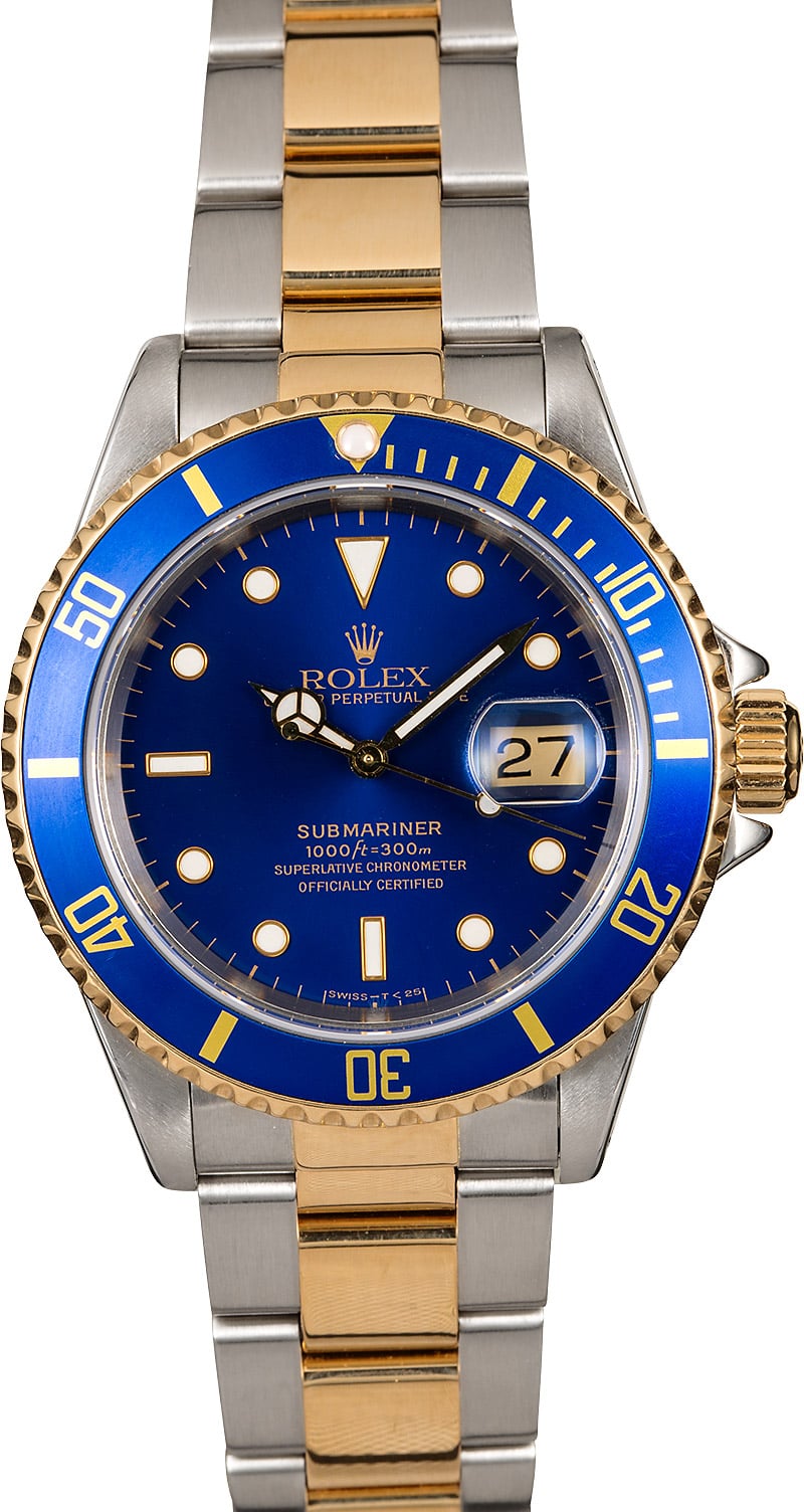 Men's Rolex Submariner Two-Tone Blue Face Model 16613