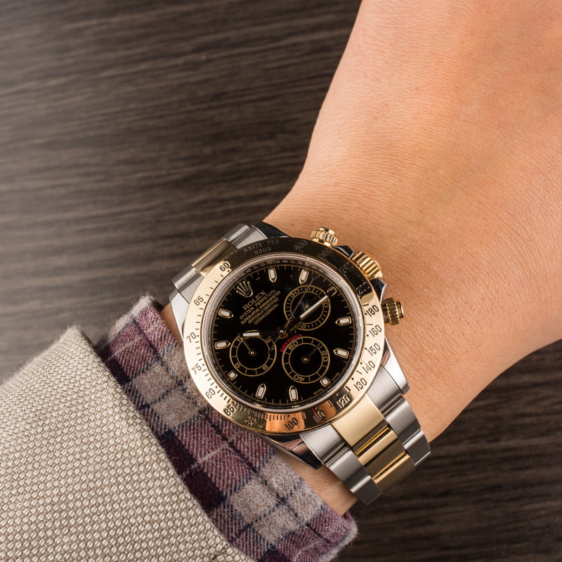 rolex daytona two tone on wrist