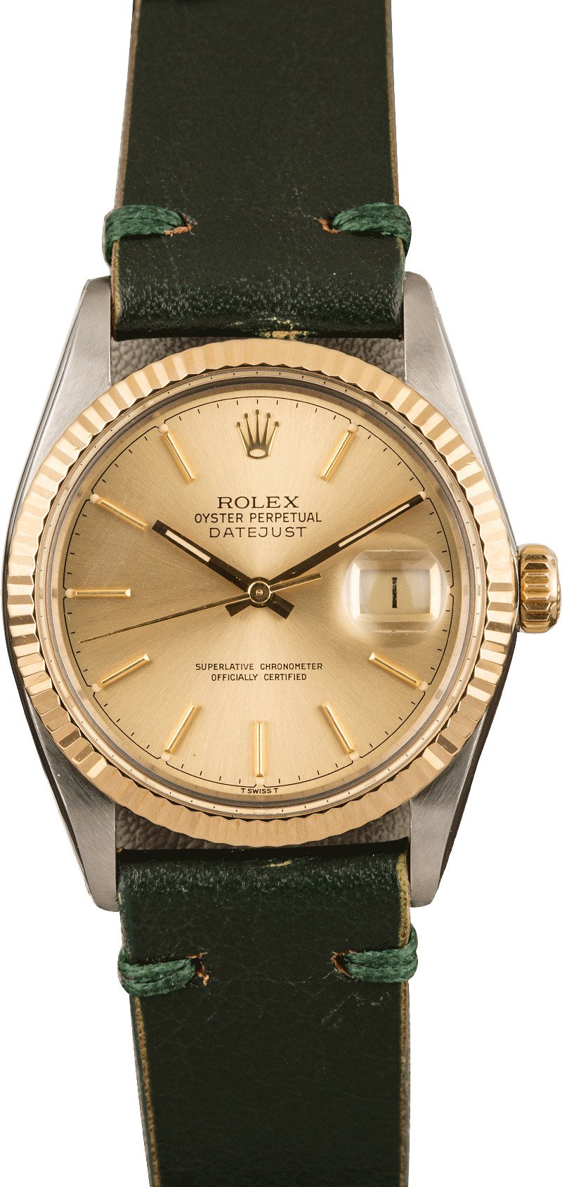 rolex datejust green leather strap