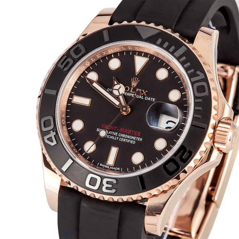 yacht master rubber strap rose gold