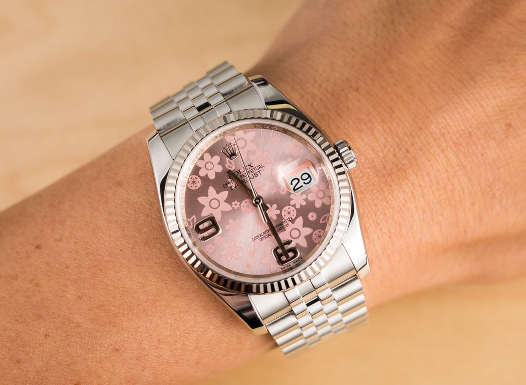 Rolex pink 2024 flower dial