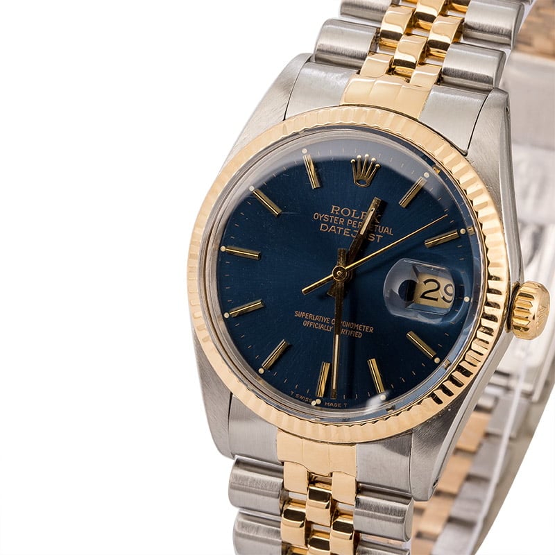PreOwned Mens Rolex Datejust 16013 Blue Index Dial