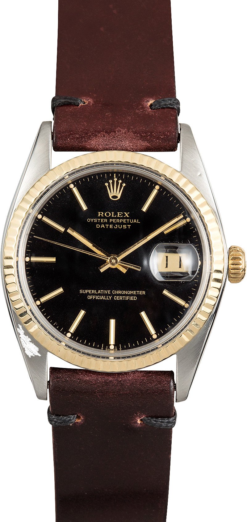 rolex datejust two tone leather strap