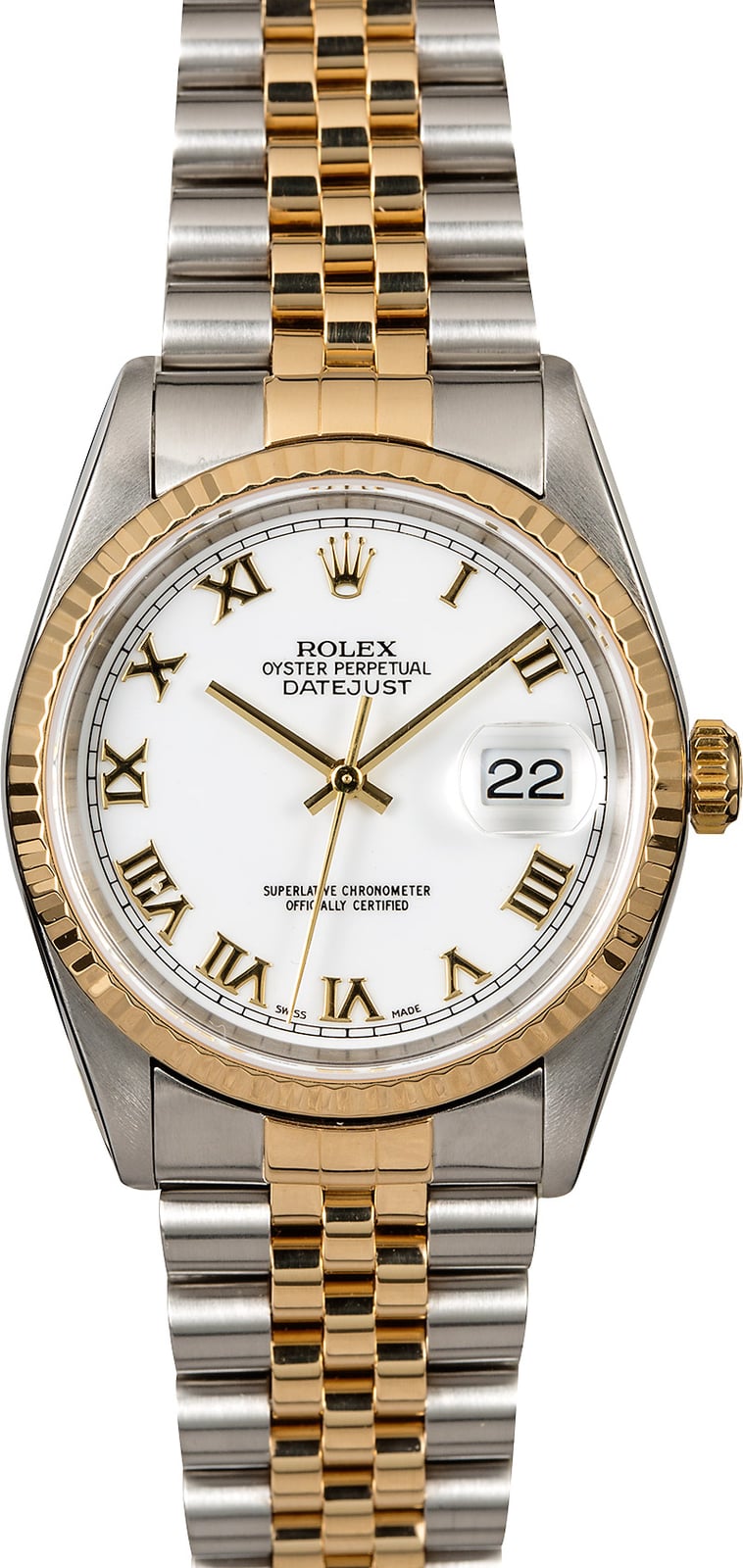 Rolex Datejust 16233 White Roman Dial Two Tone