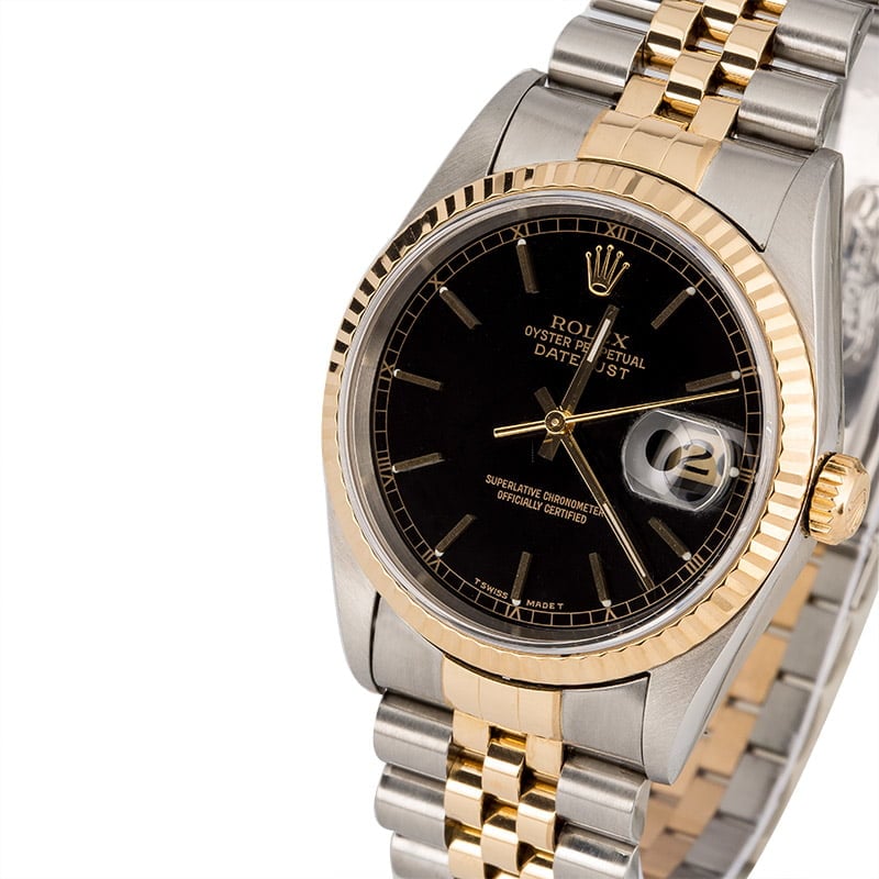 Datejust Rolex 16233 Black Dial Certified Pre Owned