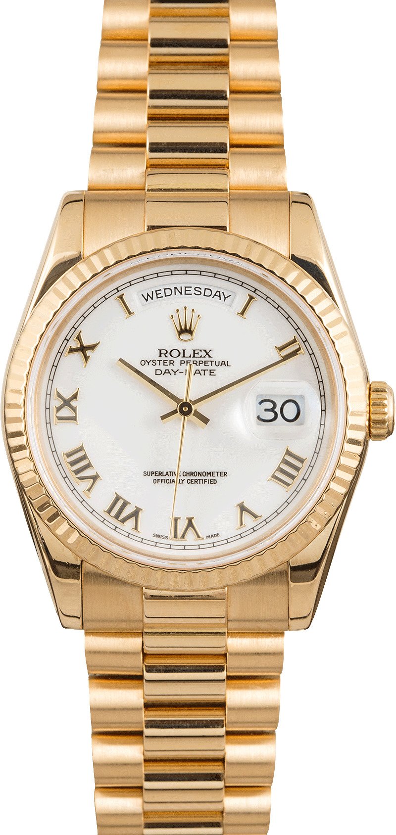 Rolex Day-Date 118238 White Roman 18K President | Bob's Watches