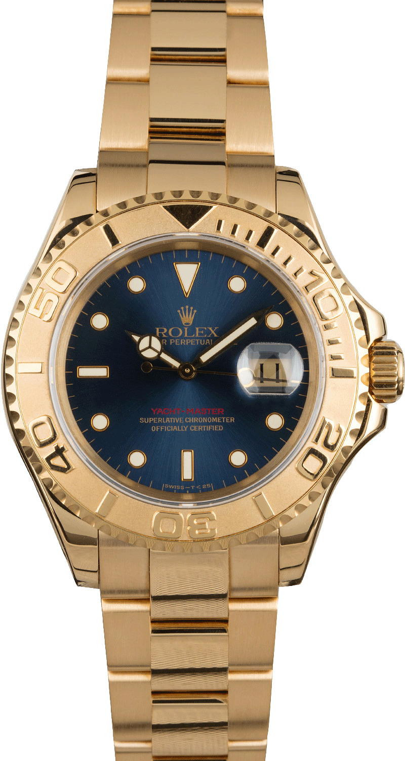 ROLEX 18K Yellow Gold 40mm YachtMaster Blue Dial 16628 Warranty