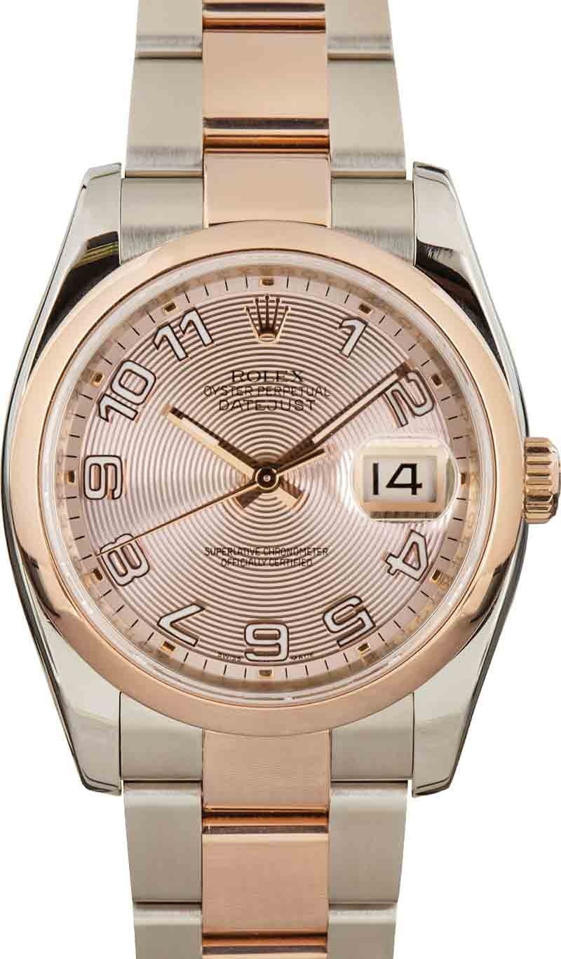 Rolex Datejust 36mm Steel & Rose Gold Smooth Bezel Oyster Bracelet Black  Concentric Arabic Dial 116201