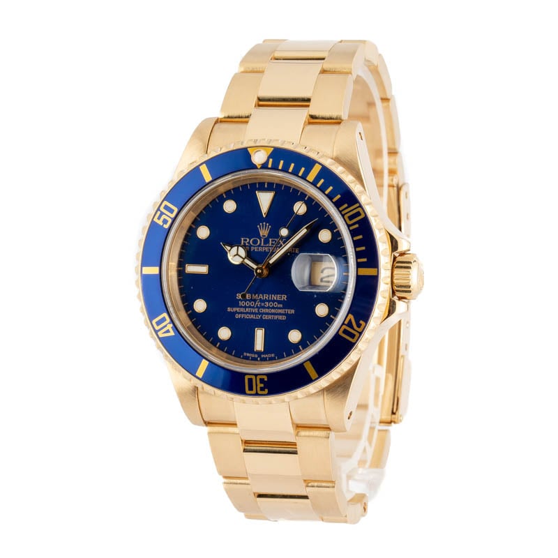 Used Rolex Submariner 16618 Yellow Gold