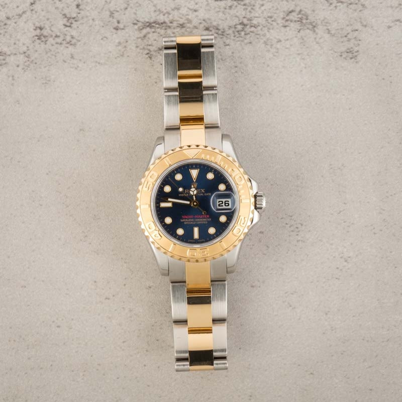 Rolex Yachtmaster Steel Yellow Gold Blue Dial Ladies Watch 169623 29 mm