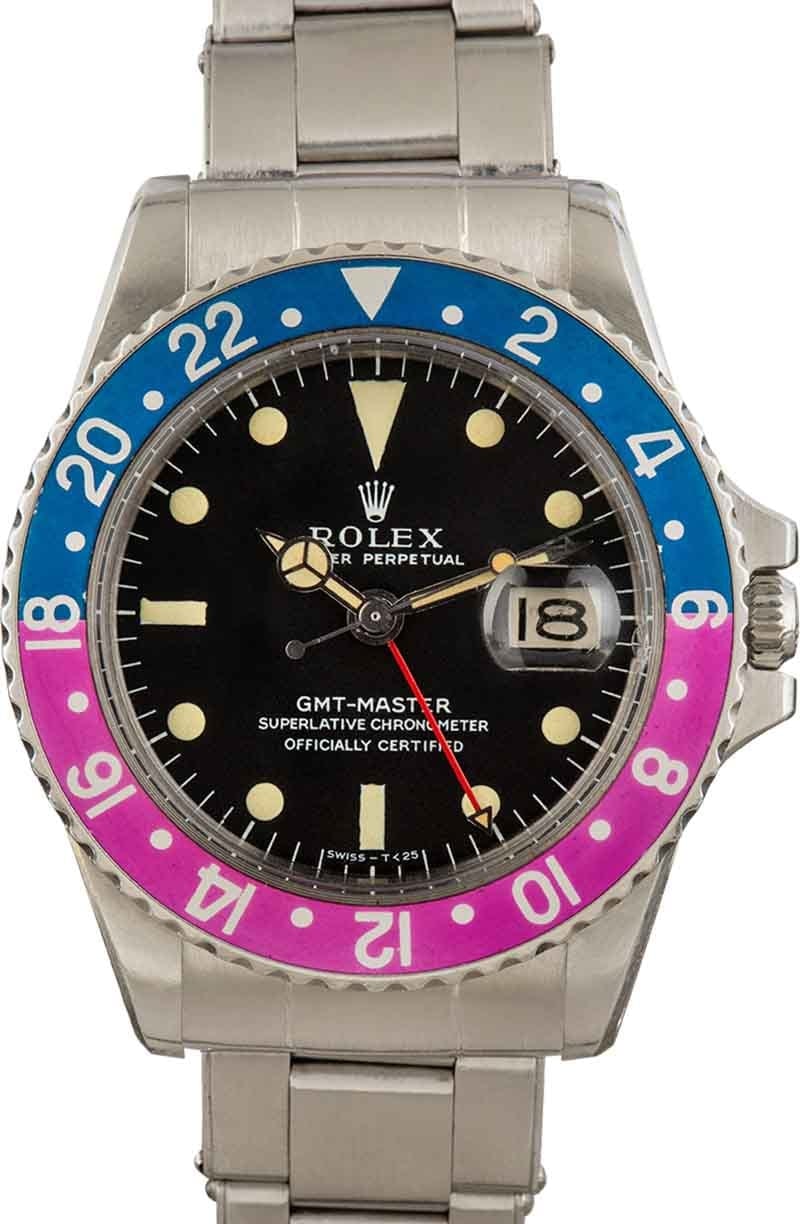 Vintage 1967 Rolex GMT-Master 1675 Fuchsia Bezel Insert