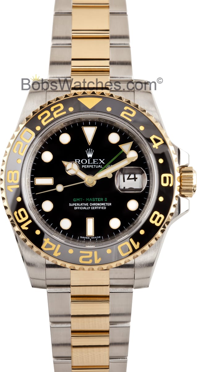 Rolex Gmt Master Ii Black Dial Gold Bezel 116713 Bso Save 50 4987