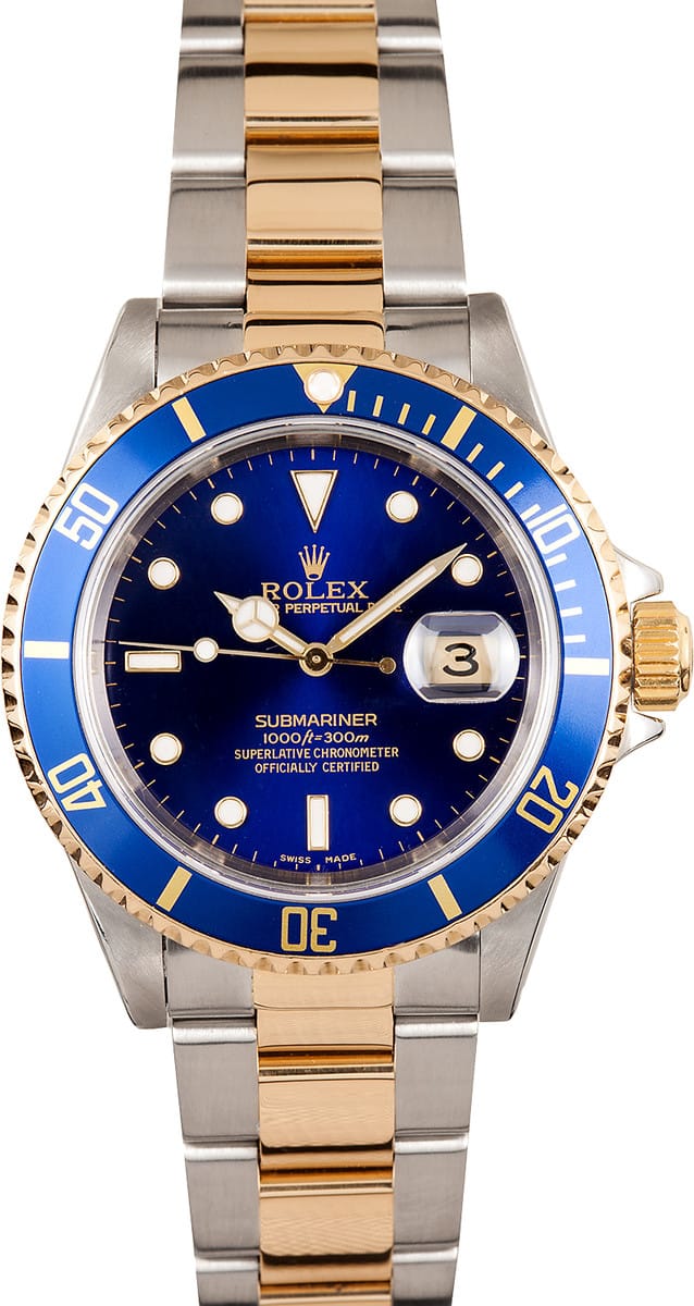 Rolex Submariner Blue Dial 16613 18kt Gold