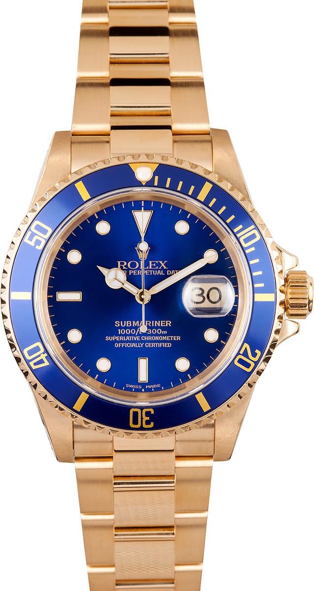 Rolex Submariner Gold Blue Dial Used $15,295 At Bob's Watches