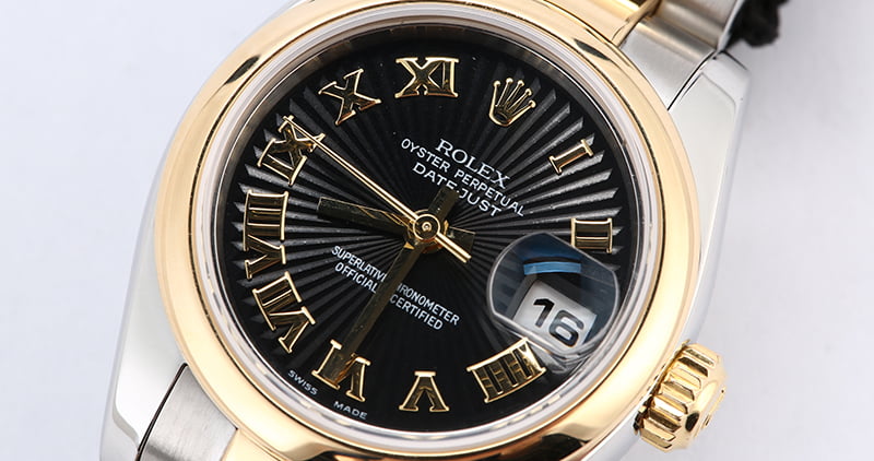 Rolex Lady Datejust 179163 Black Roman Sunbeam Dial