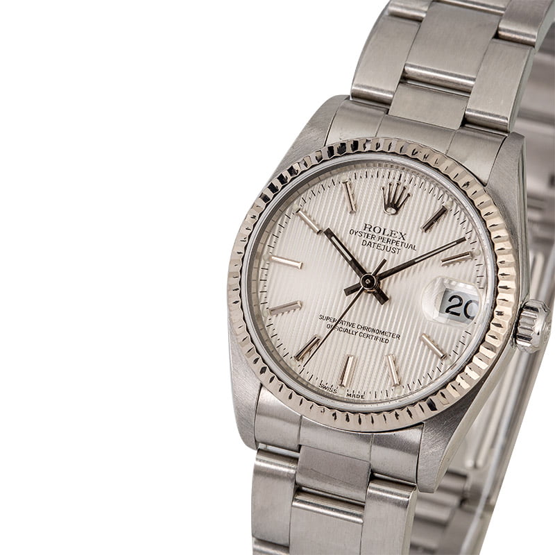 Mid-Size Rolex Datejust 78274 Silver Tapestry Dial