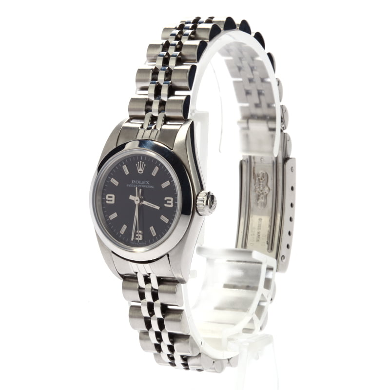 Pre Owned Rolex Ladies Oyster Perpetual 76080 Black Dial