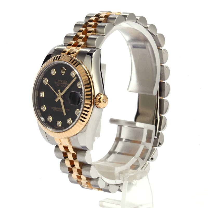 Used Mid-Size Rolex Datejust 178273 Black Diamond Dial