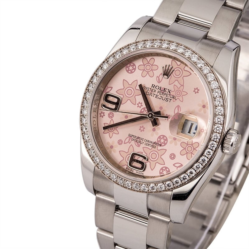 Pre Owned Rolex Datejust 116244 Floral Dial Diamond Bezel T