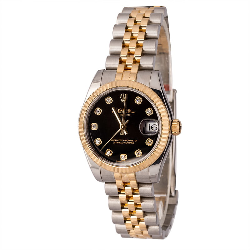 Used Mid-Size Rolex Datejust 178273 Black Diamond Dial