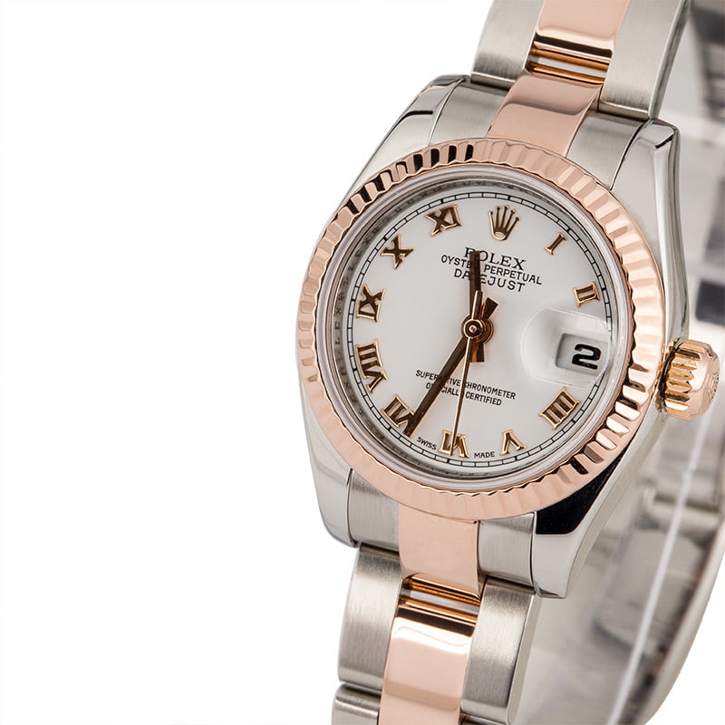 Rolex Ladies Everose Datejust 179171 White Roman