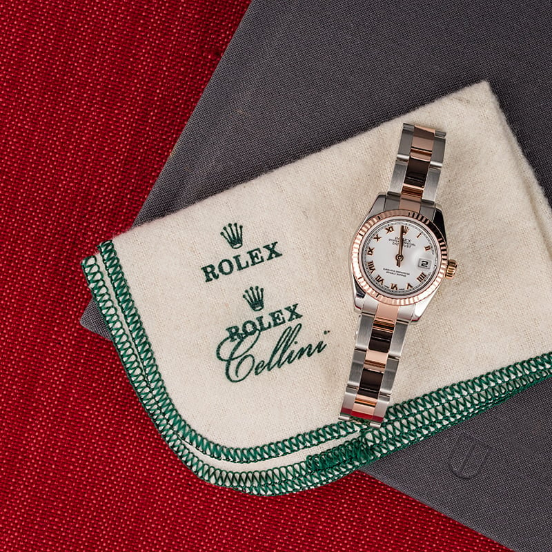 Rolex Ladies Everose Datejust 179171 White Roman