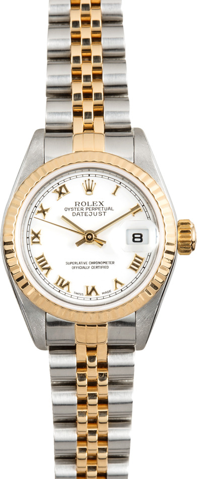 Rolex Lady Datejust Watch Black Dial 18K Gold Steel 79173