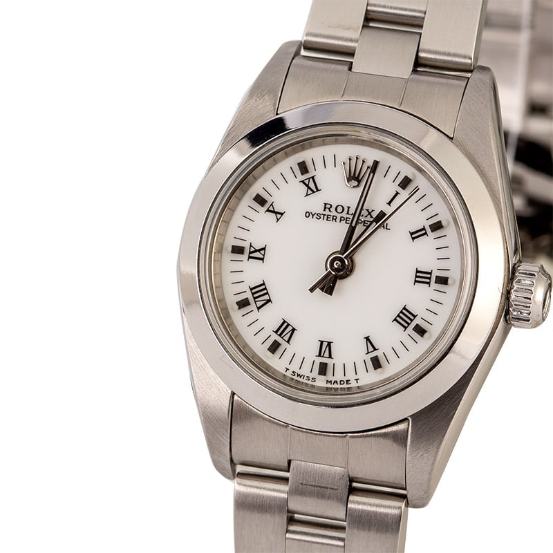 Rolex Ladies Oyster Perpetual 76080 White Roman Dial