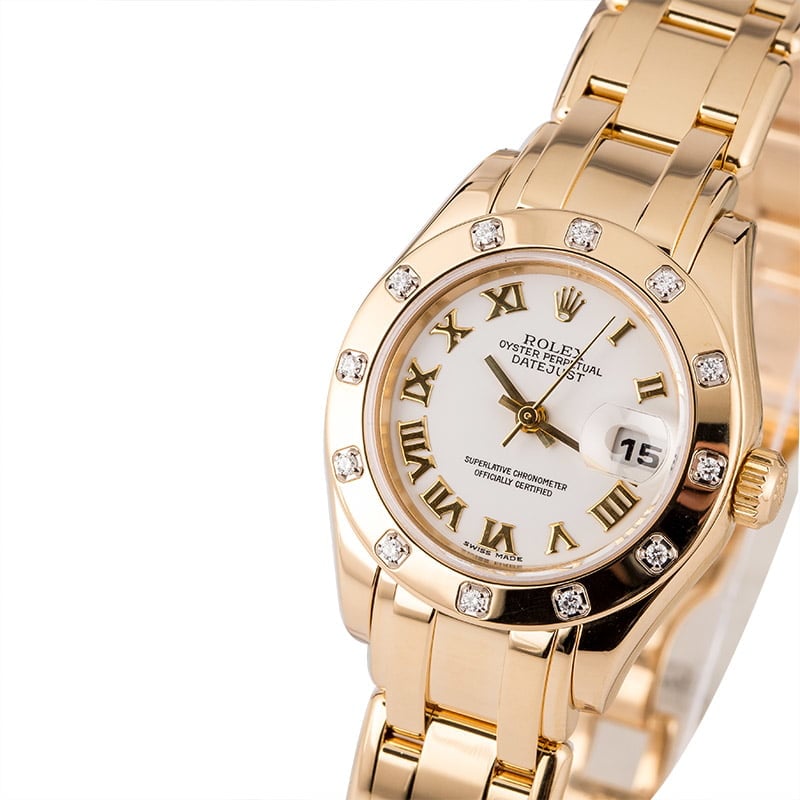 Pre Owned Rolex Lady Pearlmaster 80318 Diamond Bezel 18K