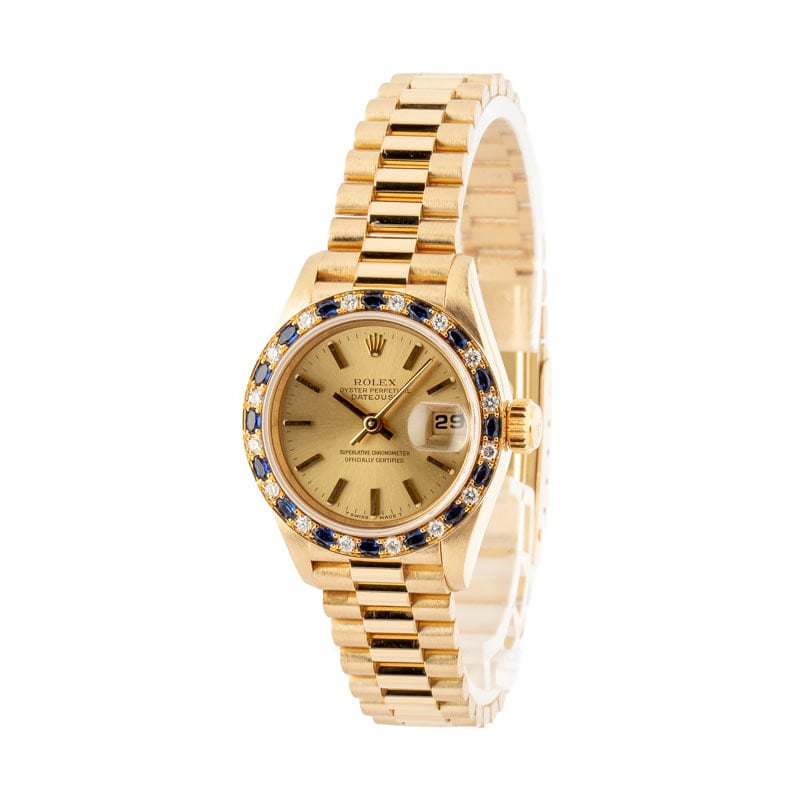 Pre-Owned Rolex Ladies President 69198 Sapphire & Diamond Bezel