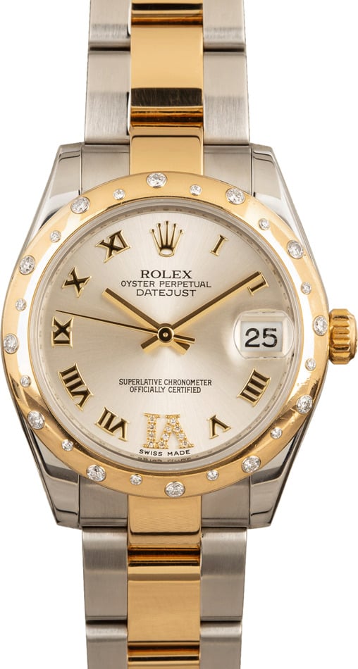 Rolex Datejust 18K Yellow Gold/Steel Olive Green & Diamond VI 31mm Watch 178343