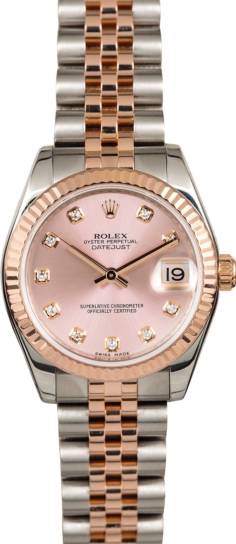 pink rolex watch with diamonds