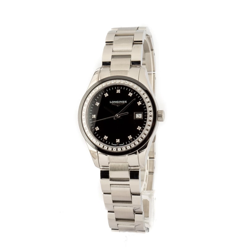 Ladies Longines Conquest Classic Black Diamond Dial