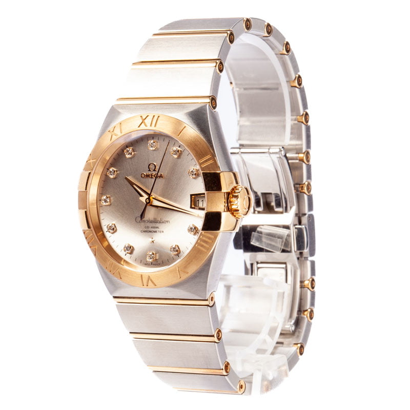 Omega Constellation Steel & Gold Silver Diamond Dial