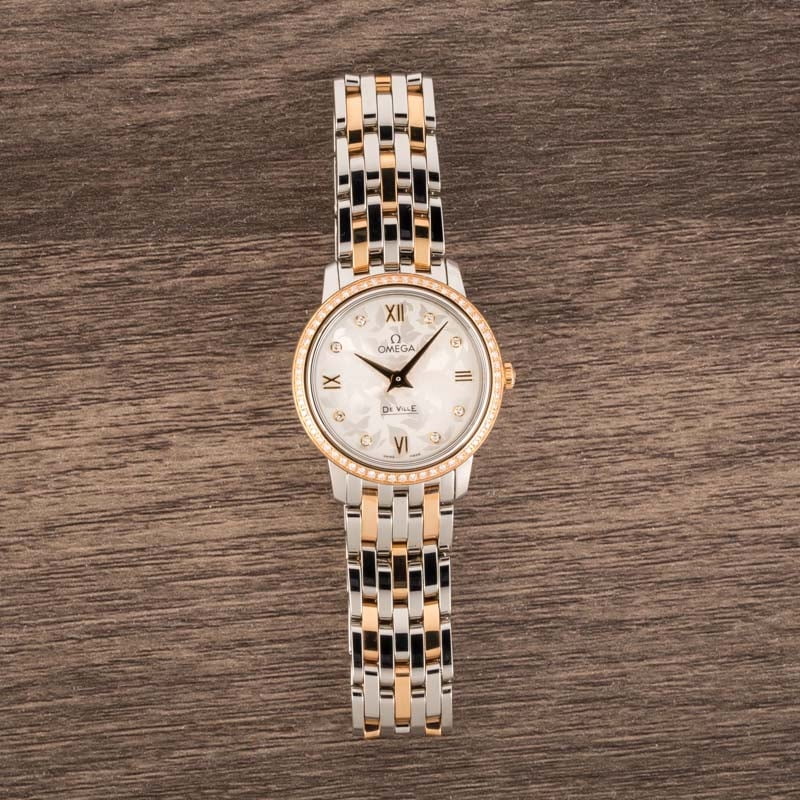 Ladies Omega De Ville Prestige Silver Butterfly Diamond Dial