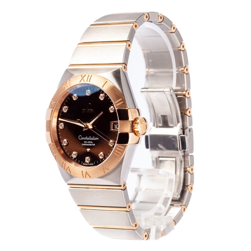 Omega Constellation Steel & Red Gold Brown Diamond Dial