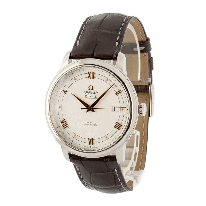 Omega De Ville Prestige Silver Silk Pattern Dial