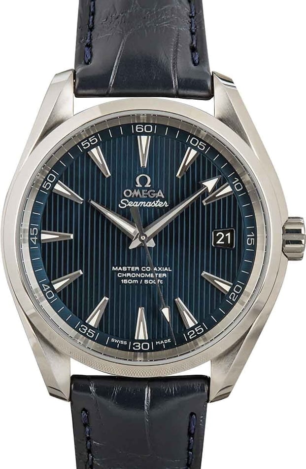 Omega aqua terra 2024 blue leather strap