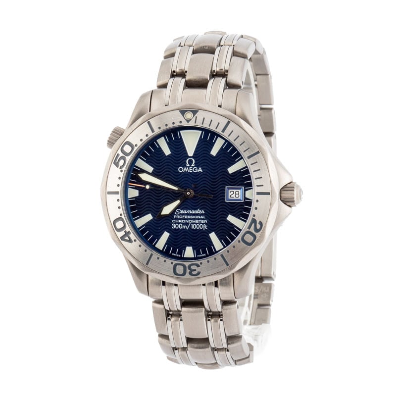 Pre-owned Omega Seamaster Titanium Blue Wave Dial