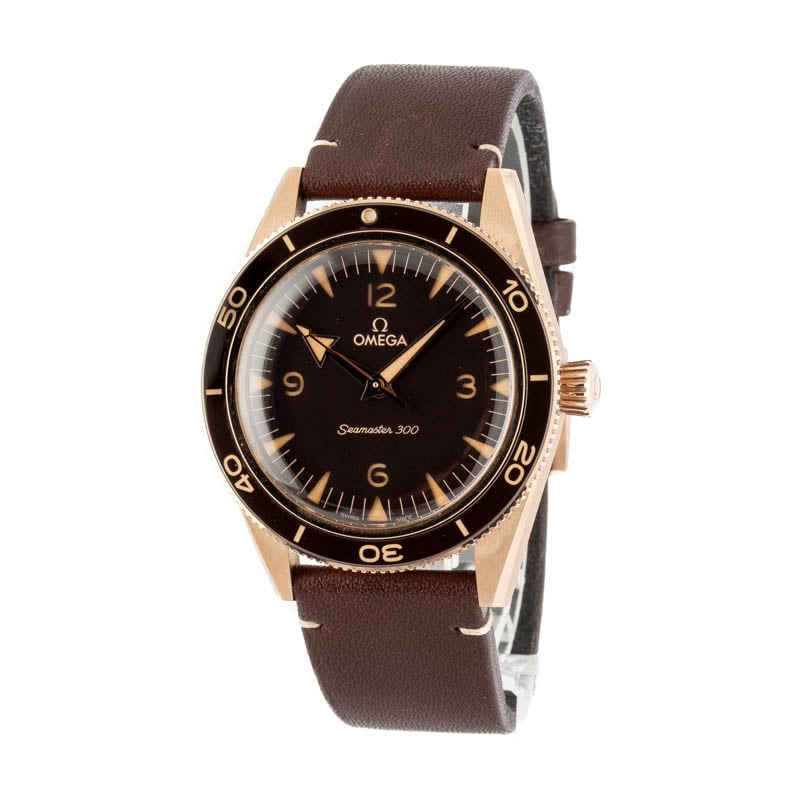 Pre-owned Omega Seamaster 300 Bronze Gold on Leather Strap