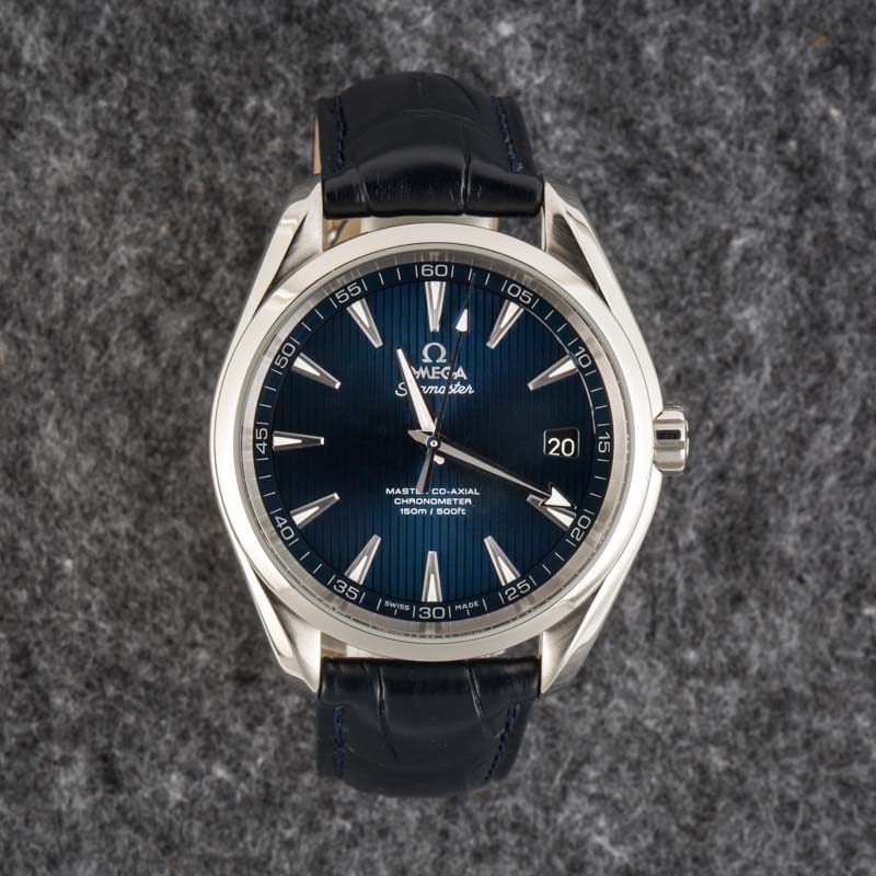 Pre-owned Omega Seamaster Aqua Terra Blue Teak Dial & Leather Strap