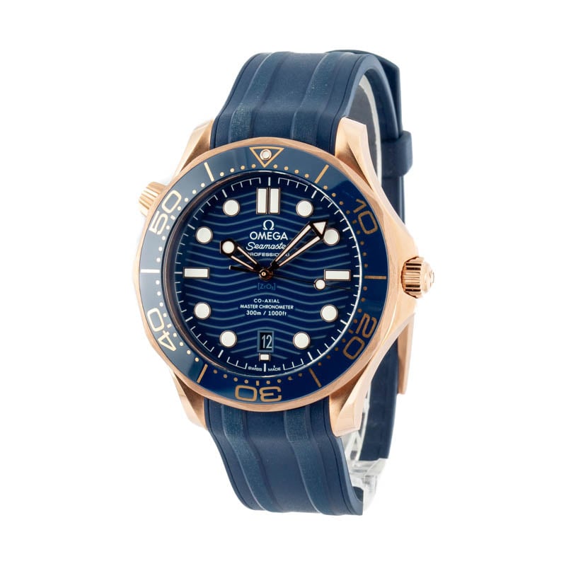 Omega Seamaster Diver 300M Sedna Gold on Rubber Strap