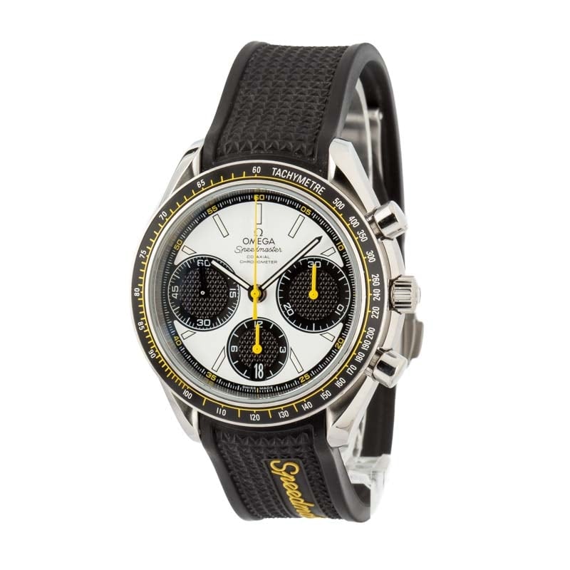 Pre-owned Omega Speedmaster Racing White Dial on Rubber Strap