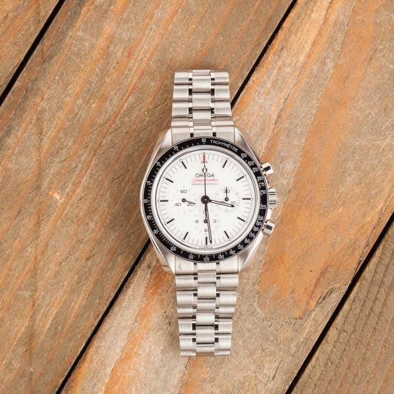 Mens Omega Speedmaster Moonwatch White Index Dial