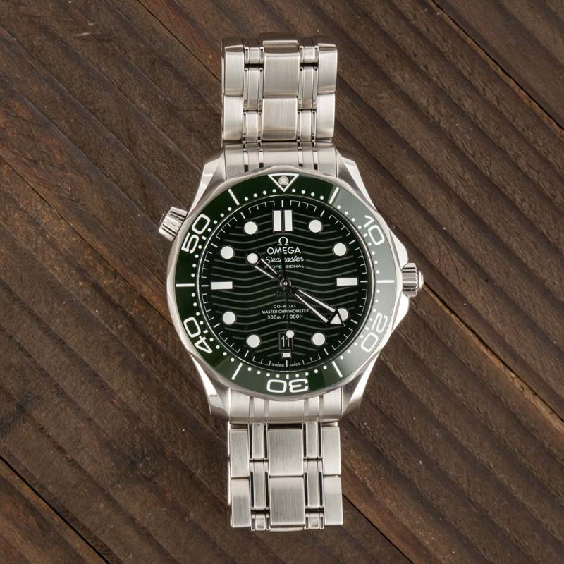 Omega Seamaster Stainless Steel Green Wave Dial