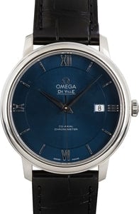 Pre-owned Omega De Ville Prestige Blue Roman & Index Dial