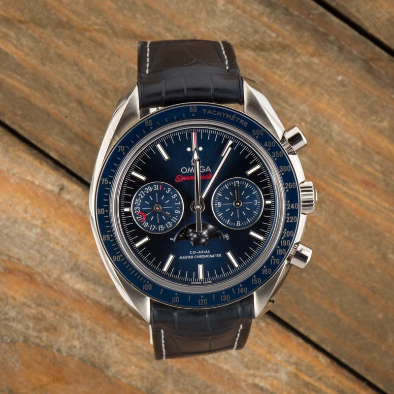 Omega speedmaster moonphase blue hot sale