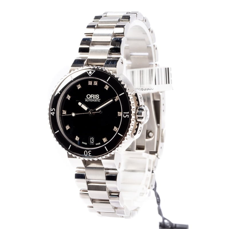 Ladies Oris Aquis Date Black Diamond Dial