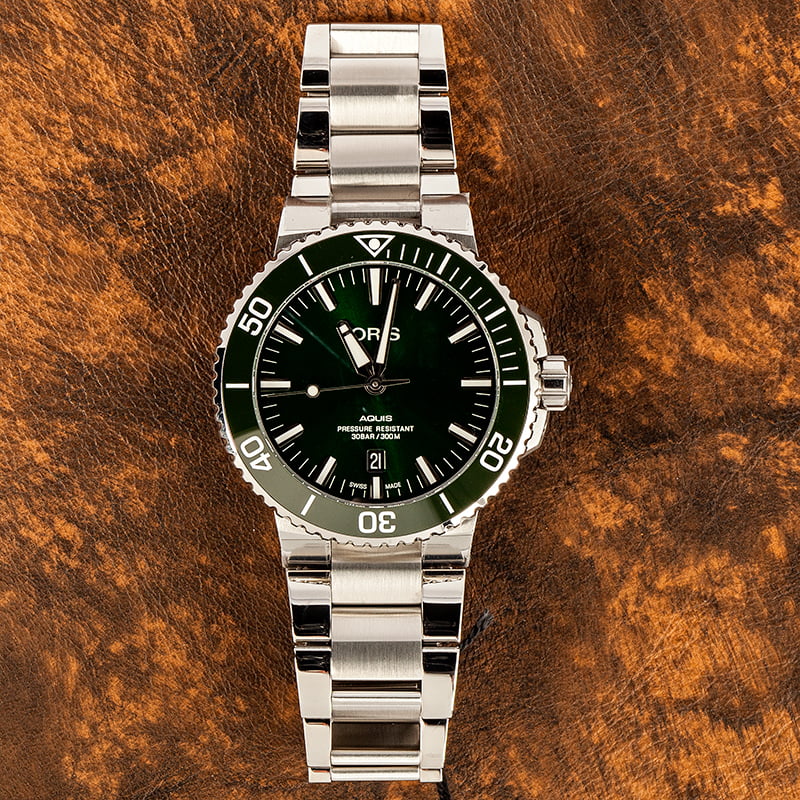 Mens Oris Aquis Date Green Dial Steel