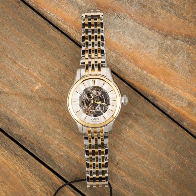 Ladies Oris Artelier Skeleton Steel & Gold